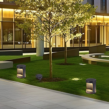 Cylindrical LED Bollard Landscape Light Solar Hardwired Black Outdoor Path Light