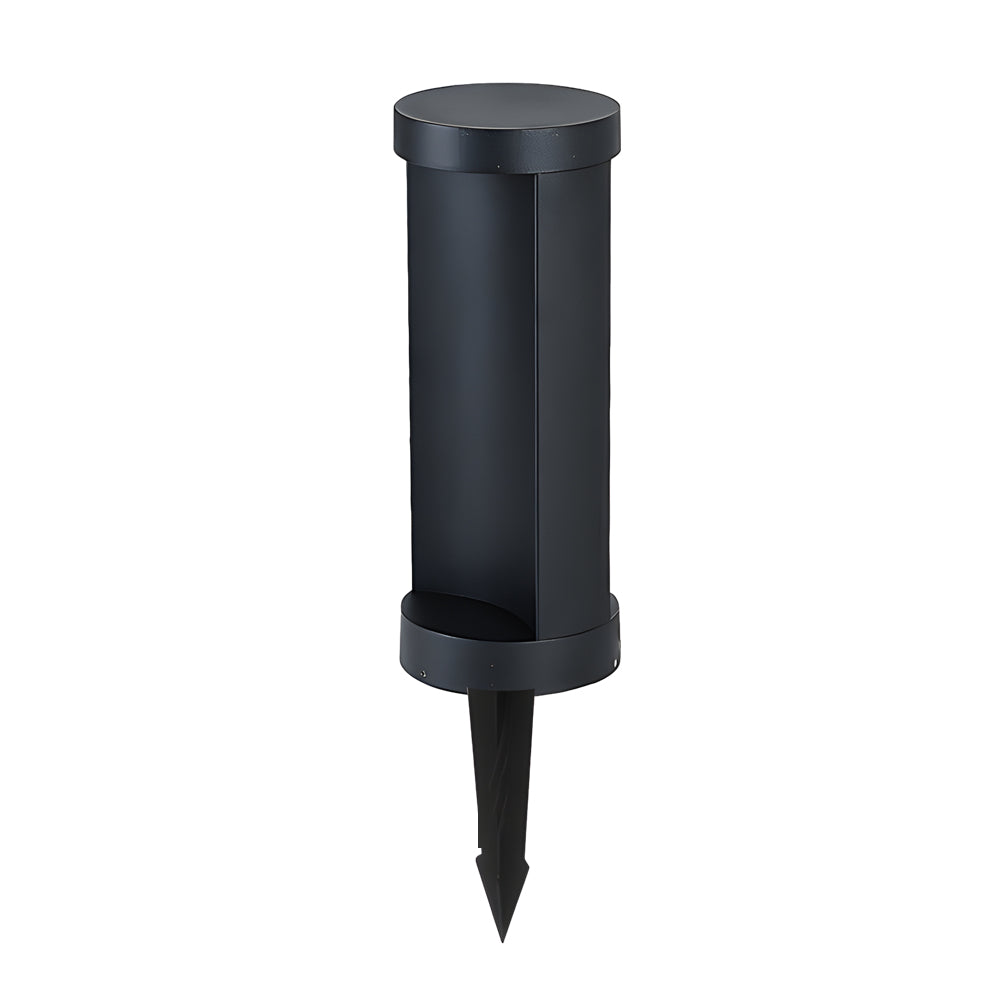 Cylindrical LED Bollard Landscape Light Solar Hardwired Black Outdoor Path Light