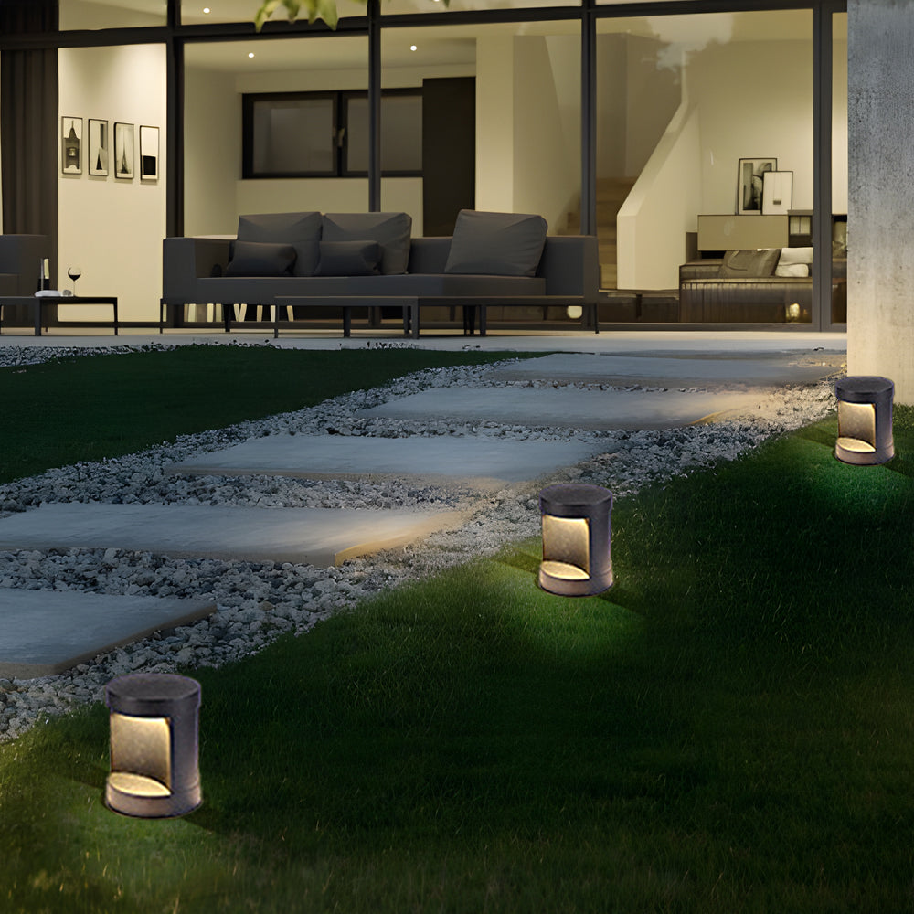 Cylindrical LED Bollard Landscape Light Solar Hardwired Black Outdoor Path Light