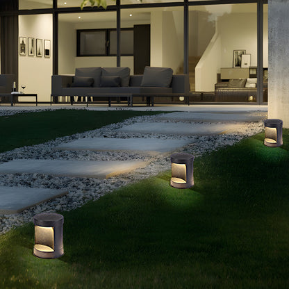 Cylindrical LED Bollard Landscape Light Solar Hardwired Black Outdoor Path Light