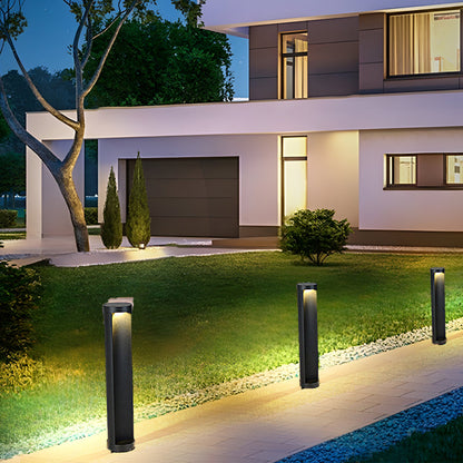 Cylindrical LED Bollard Landscape Light Solar Hardwired Black Outdoor Path Light