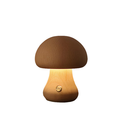 Beech Wood Mushroom LED Night Lamp Touch Dimming Four Shapes Two Finishes