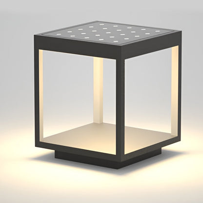 Modern Open Frame Square Outdoor Pillar Light Black Stainless Steel Acrylic Solar or Hardwired IP54 3 Sizes