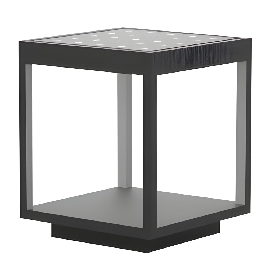Modern Open Frame Square Outdoor Pillar Light Black Stainless Steel Acrylic Solar or Hardwired IP54 3 Sizes