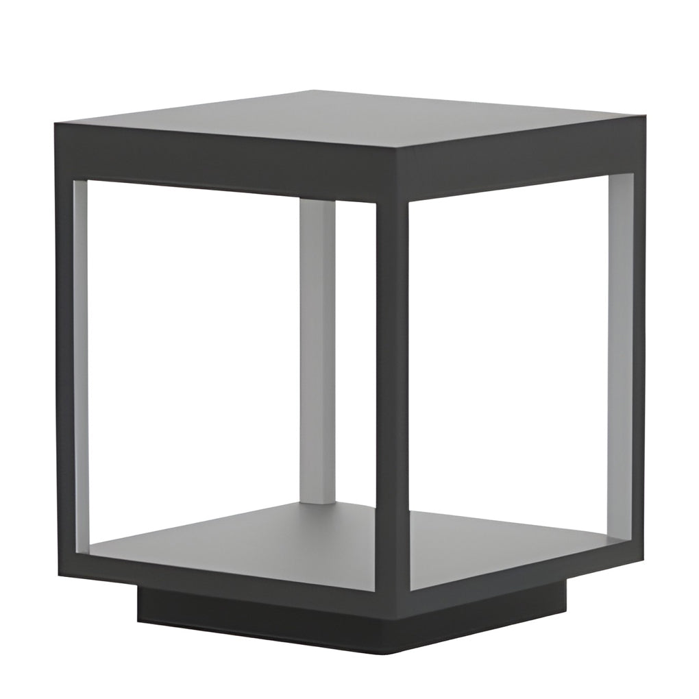 Modern Open Frame Square Outdoor Pillar Light Black Stainless Steel Acrylic Solar or Hardwired IP54 3 Sizes
