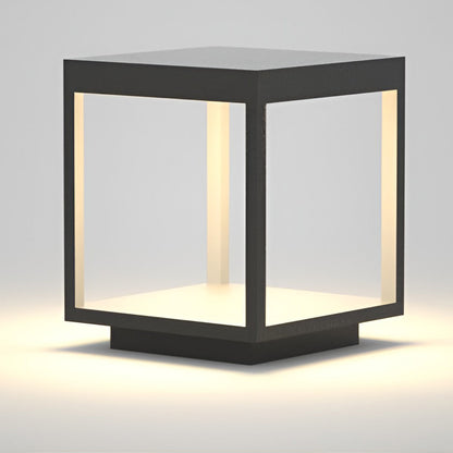 Modern Open Frame Square Outdoor Pillar Light Black Stainless Steel Acrylic Solar or Hardwired IP54 3 Sizes