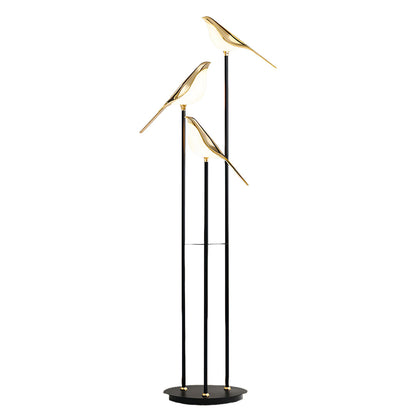 Decorative Floor Lamp 3 Heads Magpie Bird LED Gold Zinc Alloy Acrylic Optical Tube Nordic Artistic 4000K Foot Switch 60 Inch