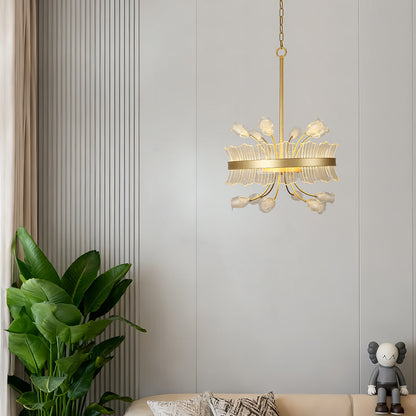 Gold Electroplated Blossom Chandelier with Crystal Accents and Integrated Warm White LED