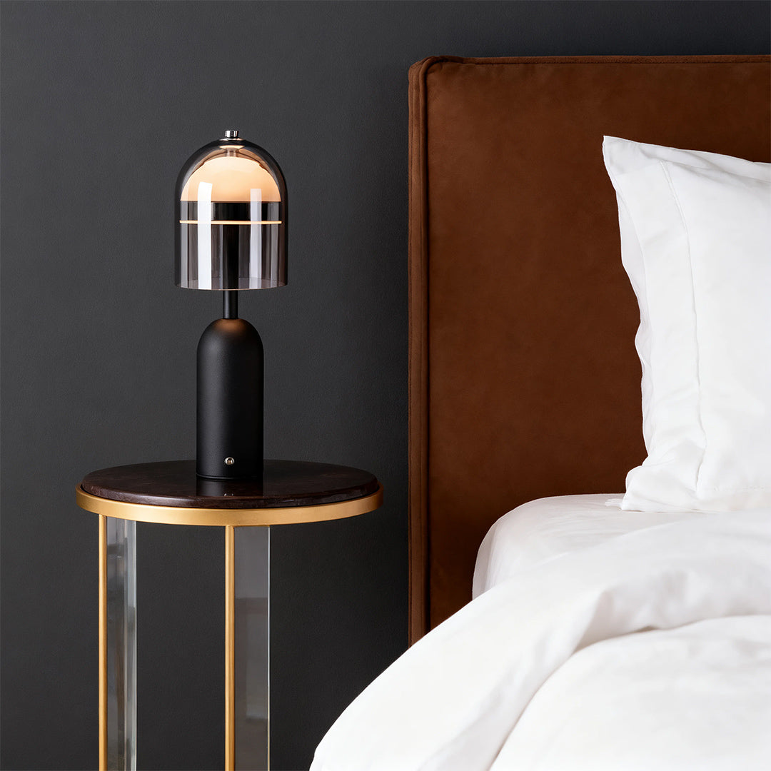 Rechargeable Minimalist Glass Shade Table Lamp Cordless Touch Dimmable Iron Body Black or White
