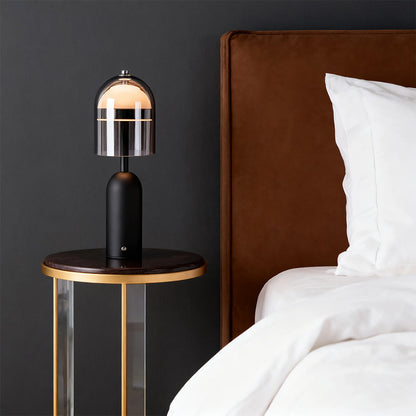 Rechargeable Minimalist Glass Shade Table Lamp Cordless Touch Dimmable Iron Body Black or White