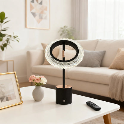 Circular Ring LED Table Lamp Iron Base Gold Accent Crystal Acrylic Shade USB Rechargeable Touch Dimmable Black White 11.42 Inch