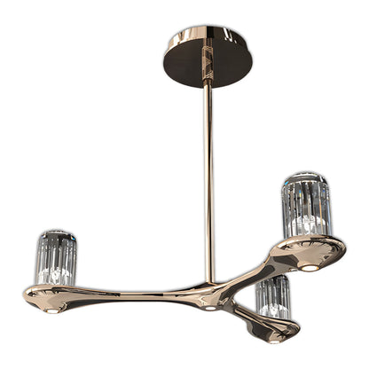 Brass Crystal Chandelier Copper 3-Light Branching Arms Clear Crystal Nordic Minimalist