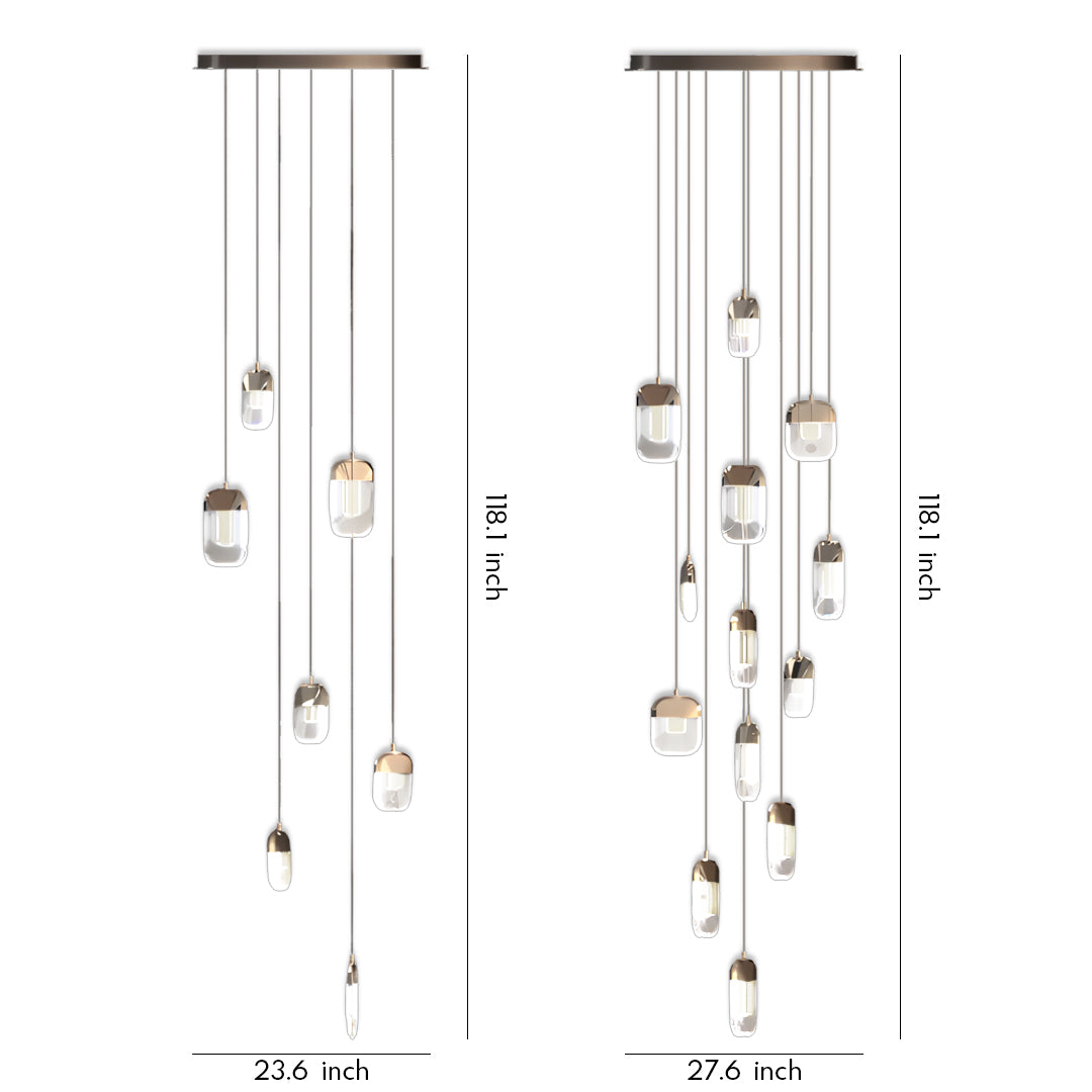 Staircase Chandelier Aluminium Crystal Vertical Linear 7-Head / 13-Head Integrated LED Gold Vintage 3-Step Colour Temperature