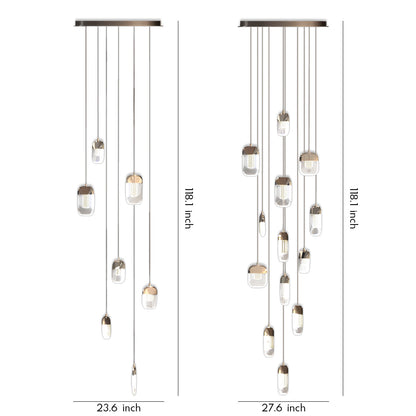 Staircase Chandelier Aluminium Crystal Vertical Linear 7-Head / 13-Head Integrated LED Gold Vintage 3-Step Colour Temperature