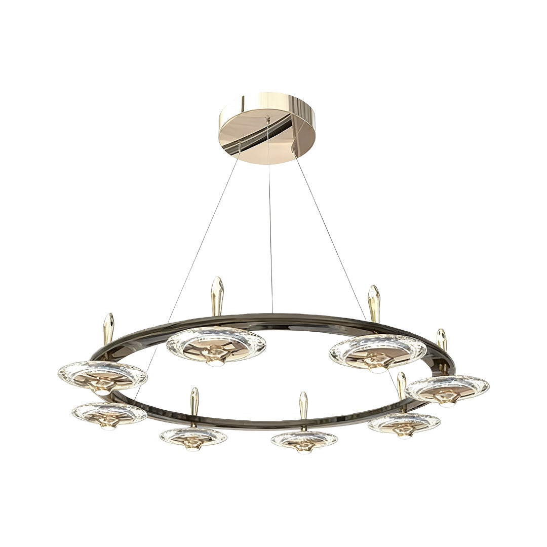 Crystal Chandelier Terracotta Gold Pearl Black Crystal Round Drops Integrated LED 3-Step Dimming Modern Minimalist