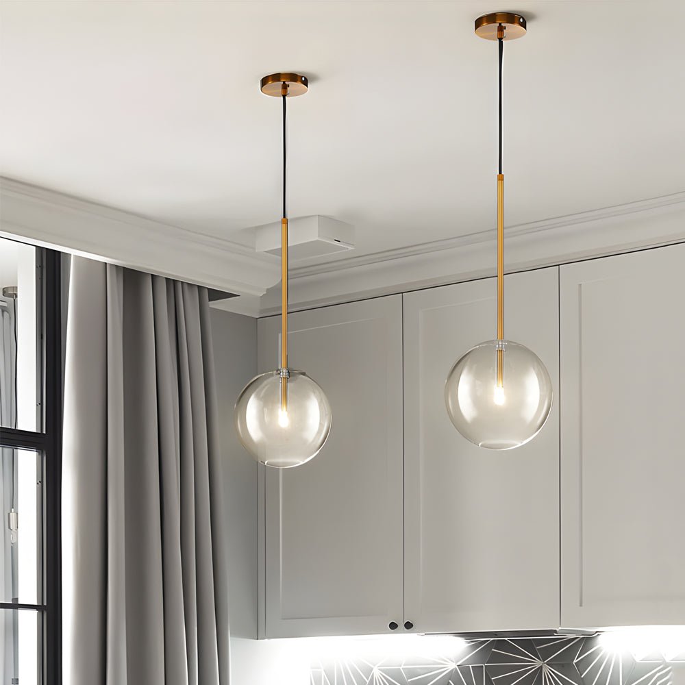 Nordic Clear Glass Globe Pendant Light with Gold Iron Hardware