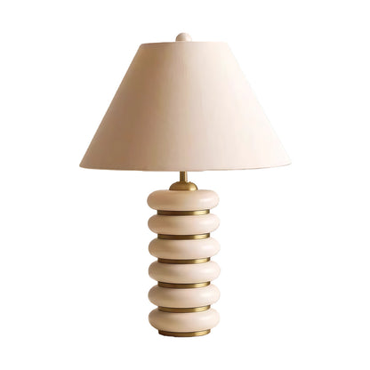 Retro Industrial Iron Table Lamp Stacked Ring Base Beige Fabric Shade E27 American Style Green White Wood 17.72 Inch