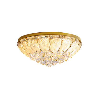 Multi-Tiered Cascading Crystal Drop Flush Mount in Gold Stainless Steel with 3-Step Colour Temperature in Four Sizes