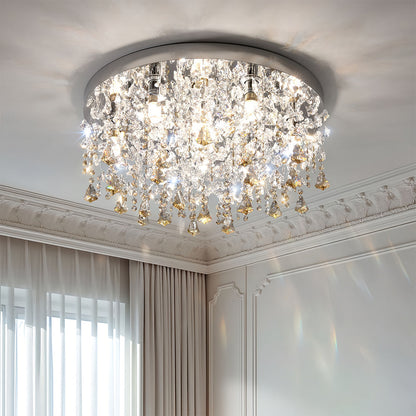 French Champagne Gold Crystal Chandelier Waterfall Bead Drape Three Sizes