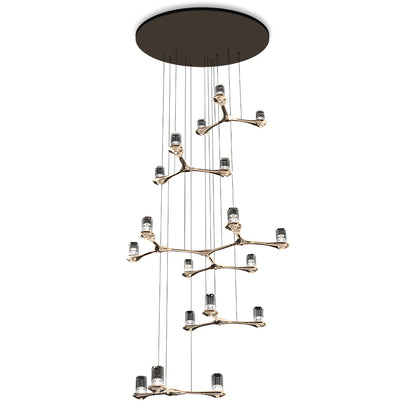 Staircase Chandelier Copper Crystal 18-Head 3D Geometric Matrix Integrated LED Terracotta Gold Nordic 3-Step Colour Temperature