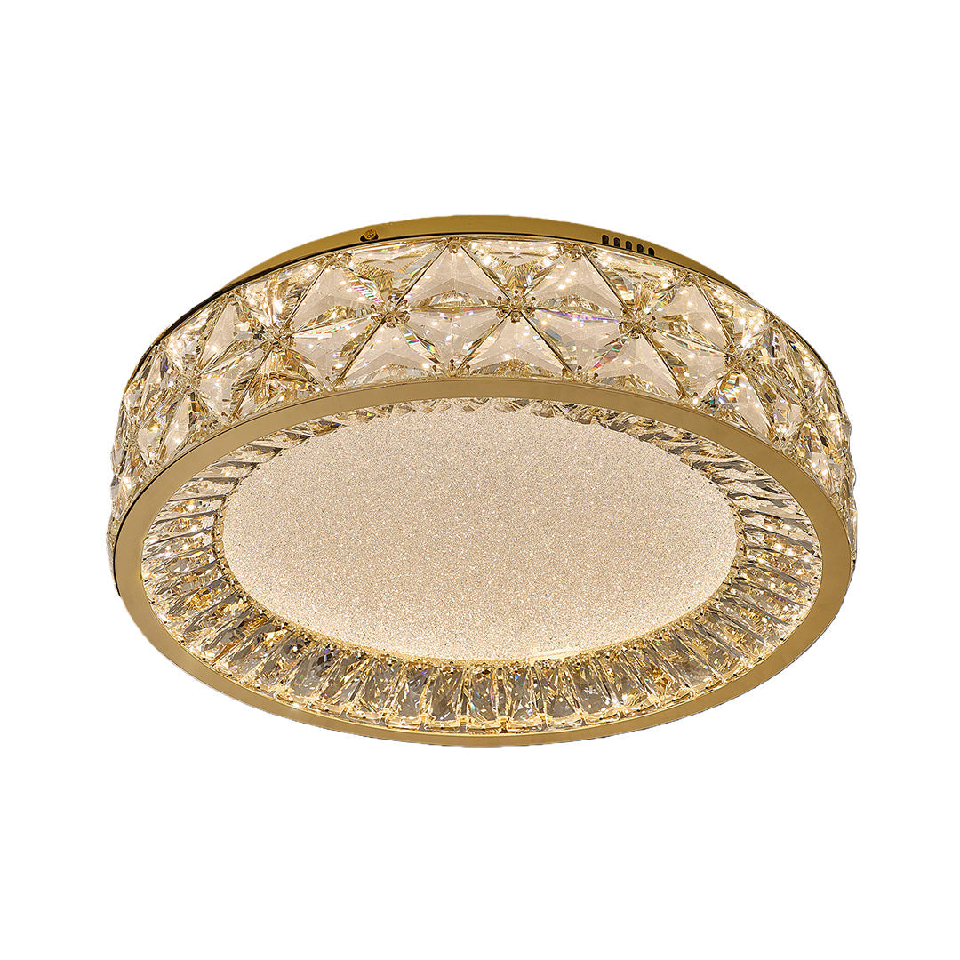 Round Crystal Border Flush Mount in Champagne Gold Carbon Steel with 3-Step Colour Temperature in Three Sizes