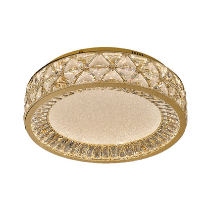Round Crystal Border Flush Mount in Champagne Gold Carbon Steel with 3-Step Colour Temperature in Three Sizes