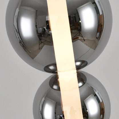 Sculptural Double Globe Table Lamp Pearl Black Iron Smoked Glass Full Spectrum Tri-Color LED Eye Care 8W 21.65 Inch