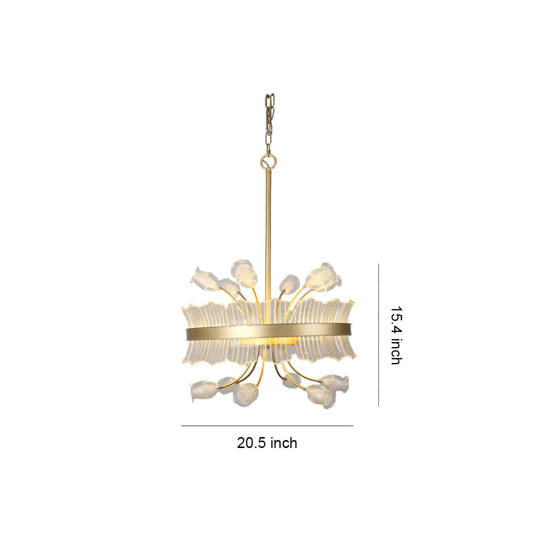 Gold Electroplated Blossom Chandelier with Crystal Accents and Integrated Warm White LED