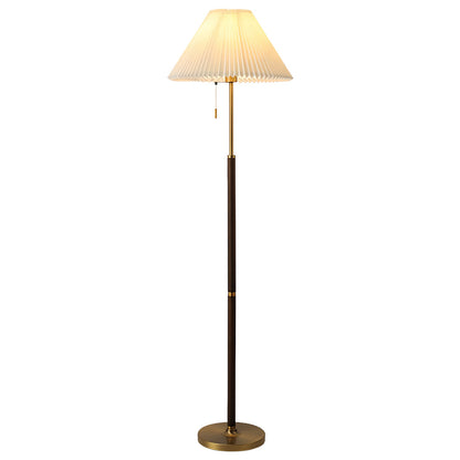 Modern Floor Lamp Solid Wood E27 LED Pleated Linen Shade Pull Chain Dimmable Remote Walnut Nordic American Country 62 Inch