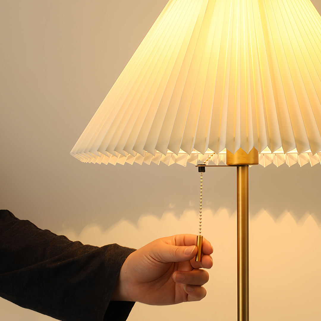 Modern Floor Lamp Solid Wood E27 LED Pleated Linen Shade Pull Chain Dimmable Remote Walnut Nordic American Country 62 Inch