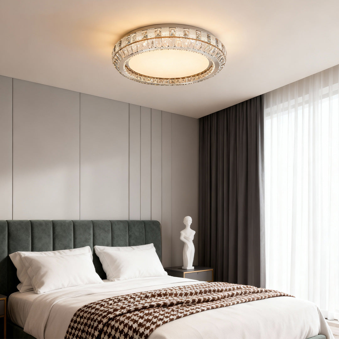 Crystal Halo Ring Flush Mount Chrome Round Two Sizes