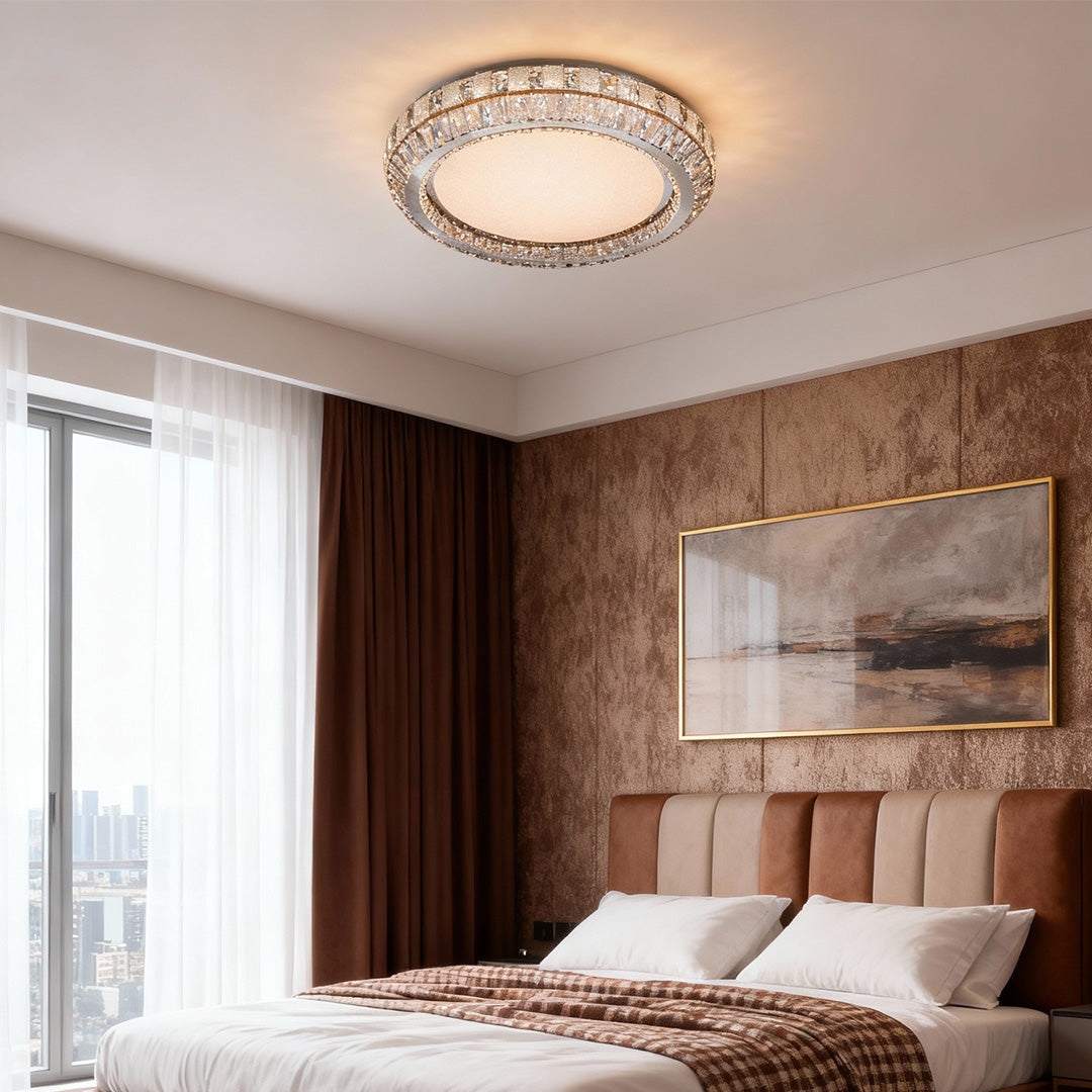 Crystal Halo Ring Flush Mount Chrome Round Two Sizes