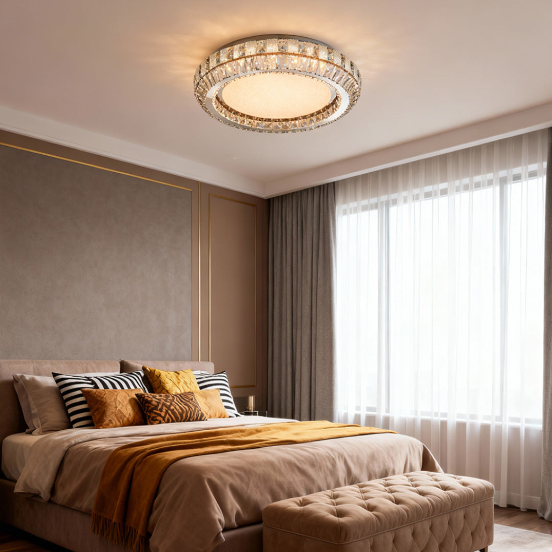Crystal Halo Ring Flush Mount Chrome Round Two Sizes