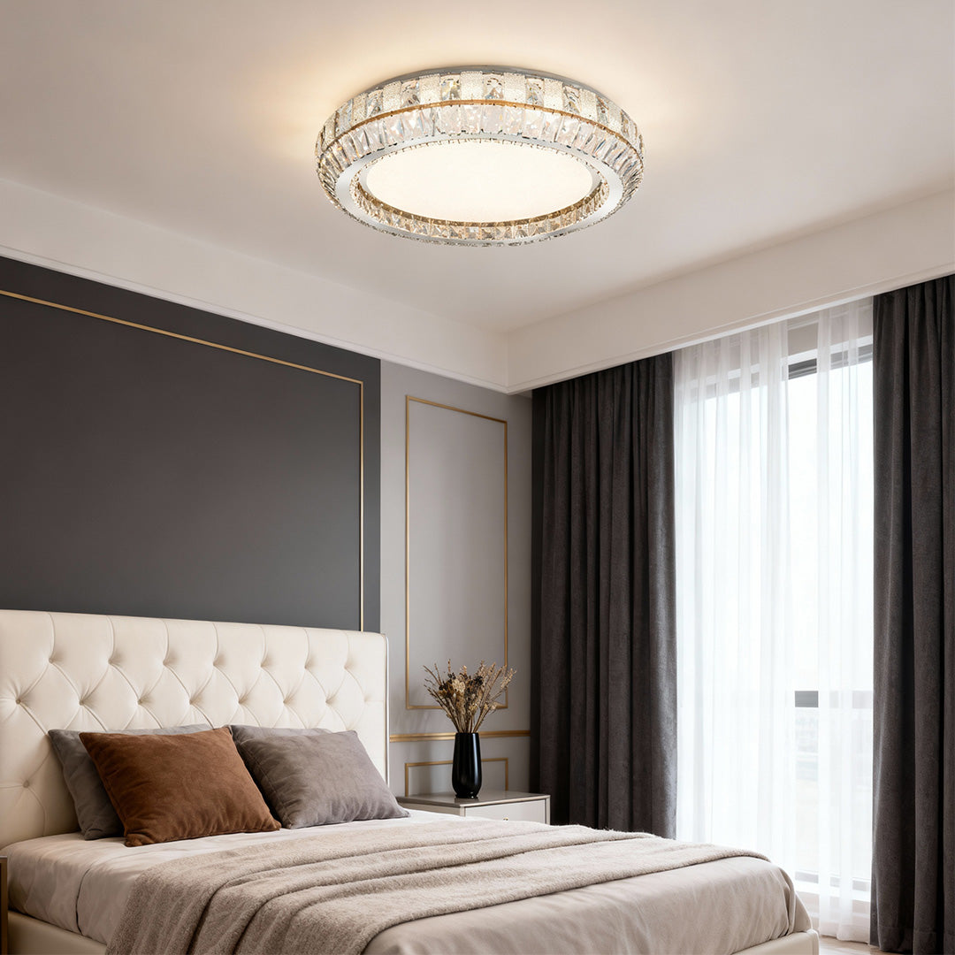Crystal Halo Ring Flush Mount Chrome Round Two Sizes