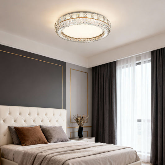 Crystal Halo Ring Flush Mount Chrome Round Two Sizes