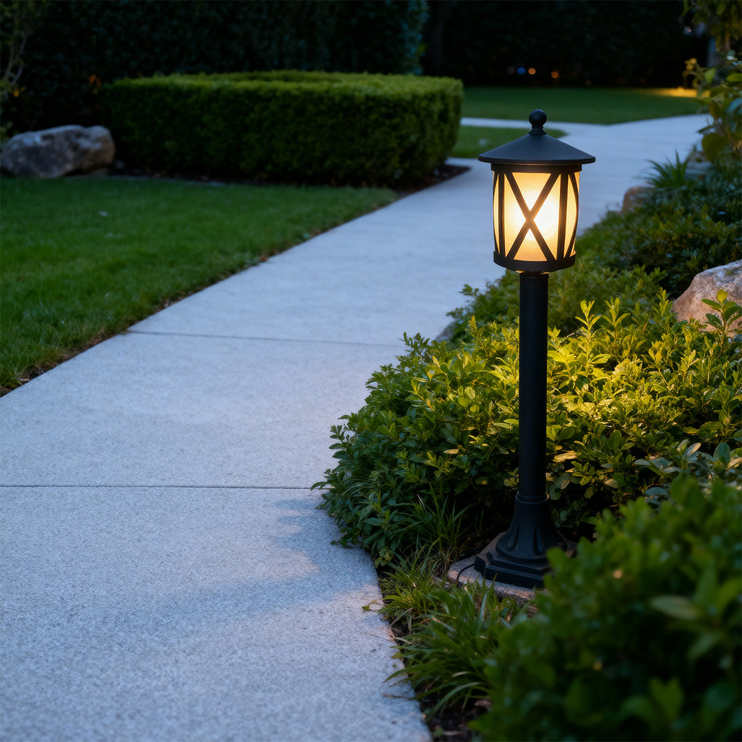 Solar LED Path Light Round Disc Top Bubble Pole Design Black Die-Cast Aluminum 3 Heights
