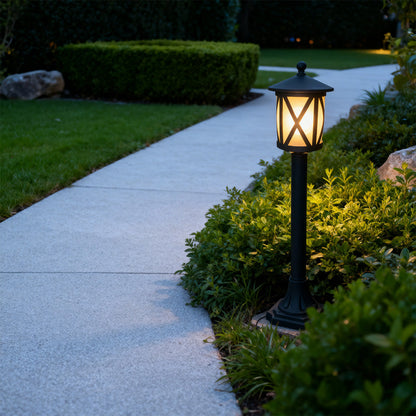Solar LED Path Light Round Disc Top Bubble Pole Design Black Die-Cast Aluminum 3 Heights