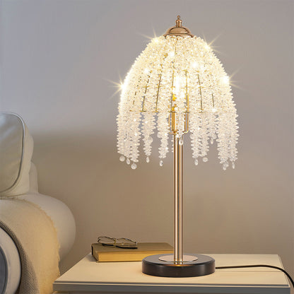 Gold Crystal Table Lamp European Luxury French Gold Hardware Frame Transparent Crystal Shade E12 Bedside 18.90 Inch