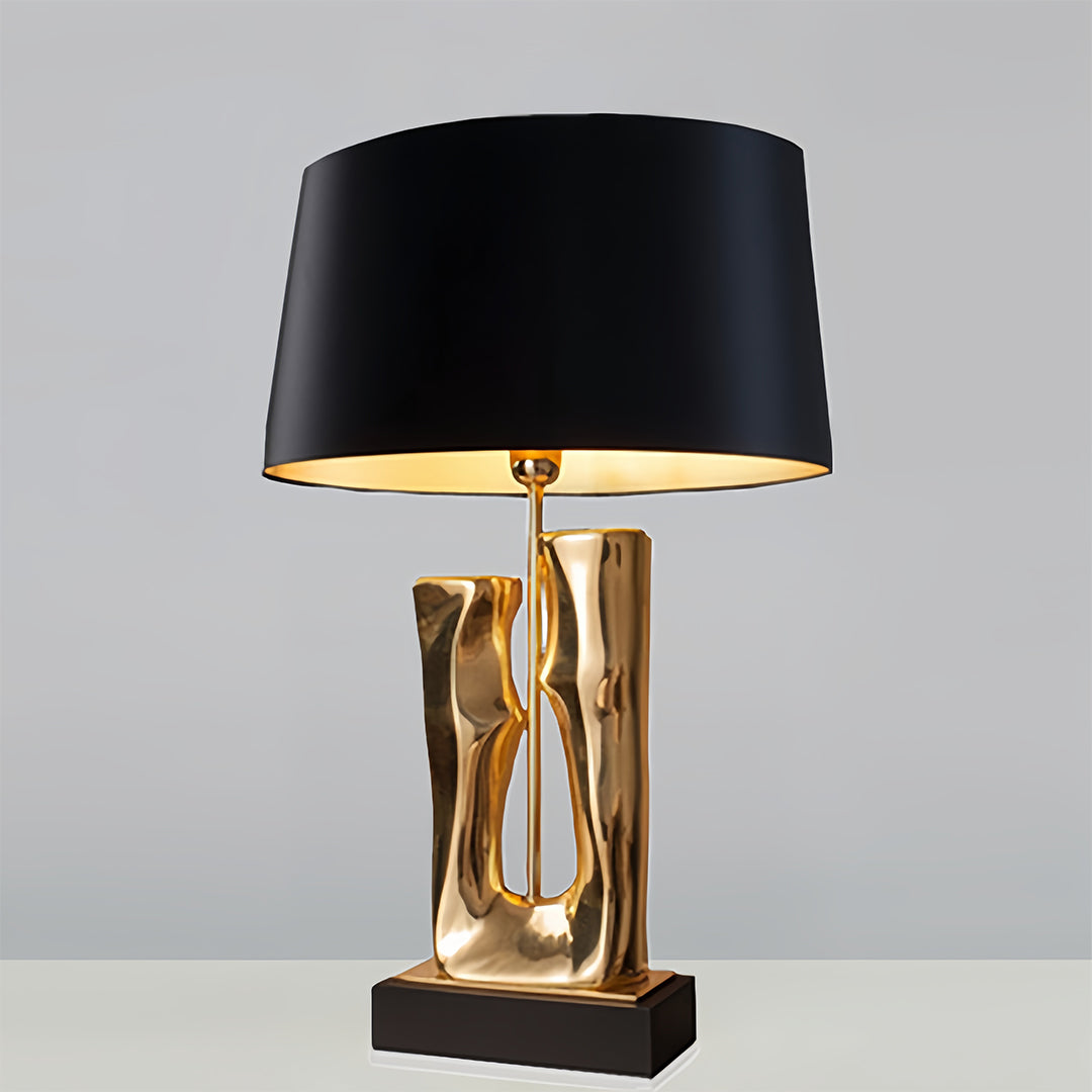Modern Table Lamp Gold Sculptural Resin Base Black Fabric Drum Shade LED Dimmable Nordic Luxury Bedside 26.77 Inch