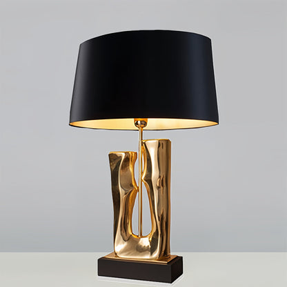 Modern Table Lamp Gold Sculptural Resin Base Black Fabric Drum Shade LED Dimmable Nordic Luxury Bedside 26.77 Inch