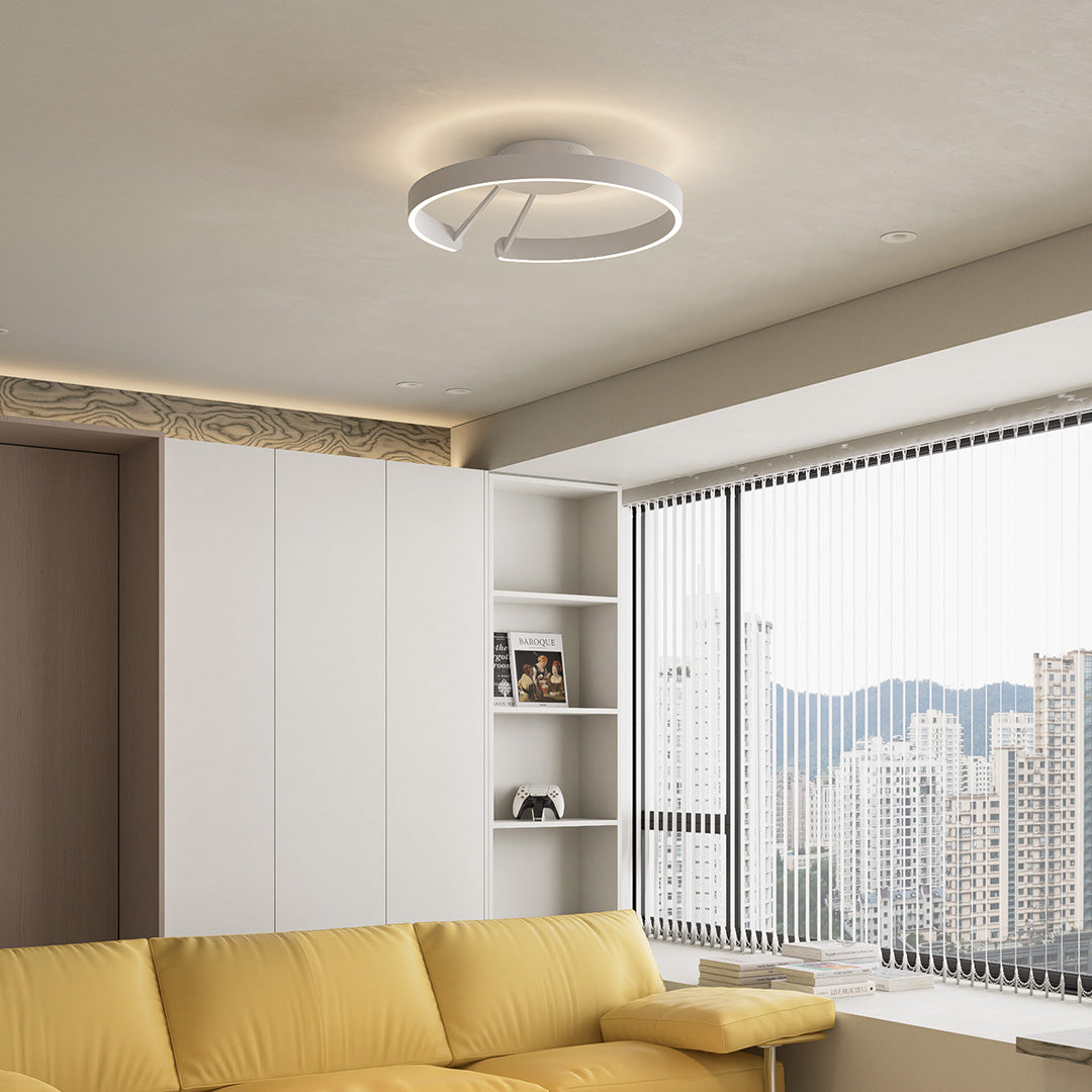 Split Ring Halo LED Flush Mount in Iron and Aluminum with Fixed Warm White in Black, White, or Coffee Brown