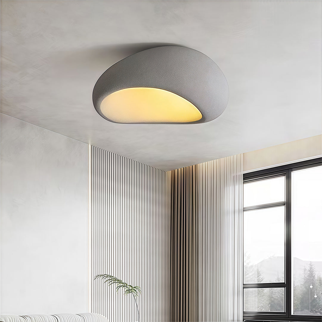 Wabi-Sabi Oval Flush Mount or Pendant White Gray Remote Dimming