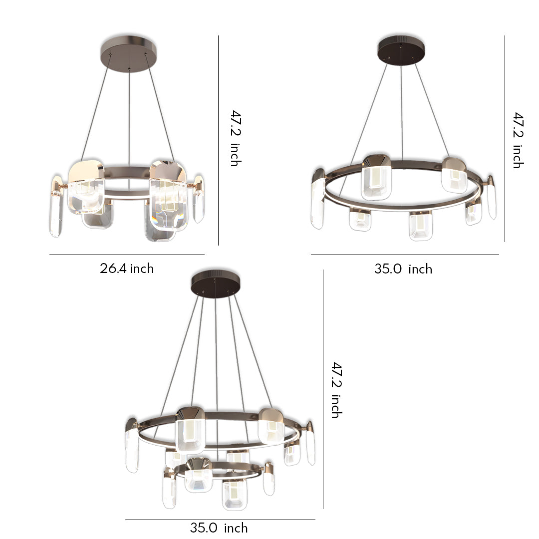 Italian Crystal Chandelier Gold Aluminum Clear Crystal Integrated LED 3-Step Dimming Minimalist