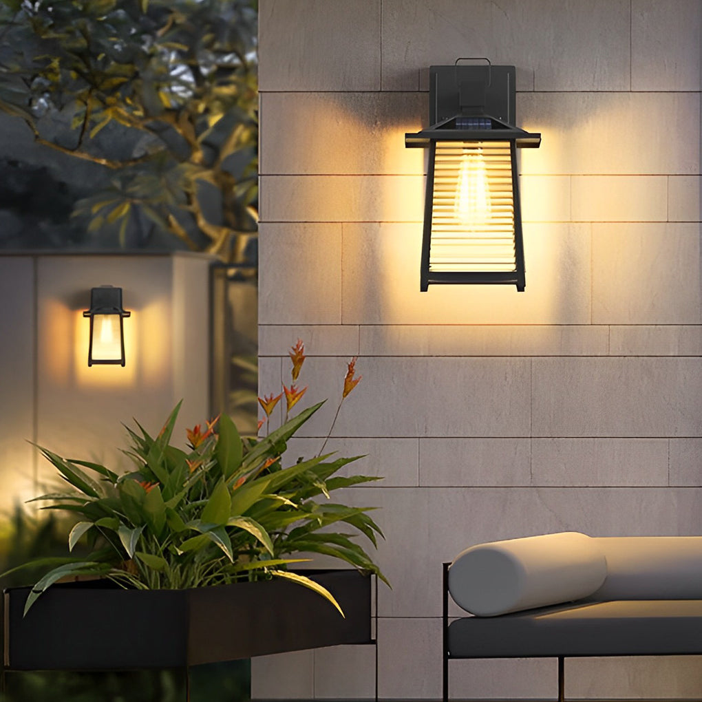 Modern Japanese Outdoor Wall Lantern Solar or Hardwired 3-CCT Remote Black Glass