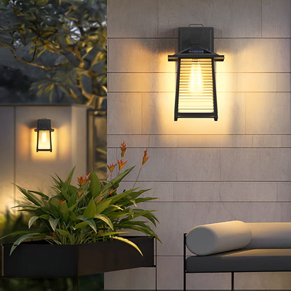 Modern Japanese Outdoor Wall Lantern Solar or Hardwired 3-CCT Remote Black Glass