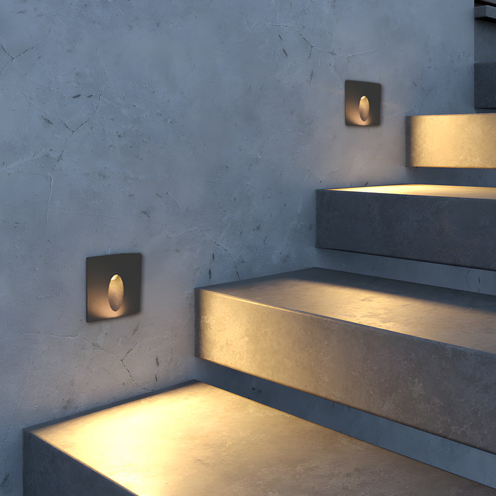 Recessed LED Step Light Die-Cast Aluminum Oval Lens CRI 95 Round Square 2 Sizes IP65