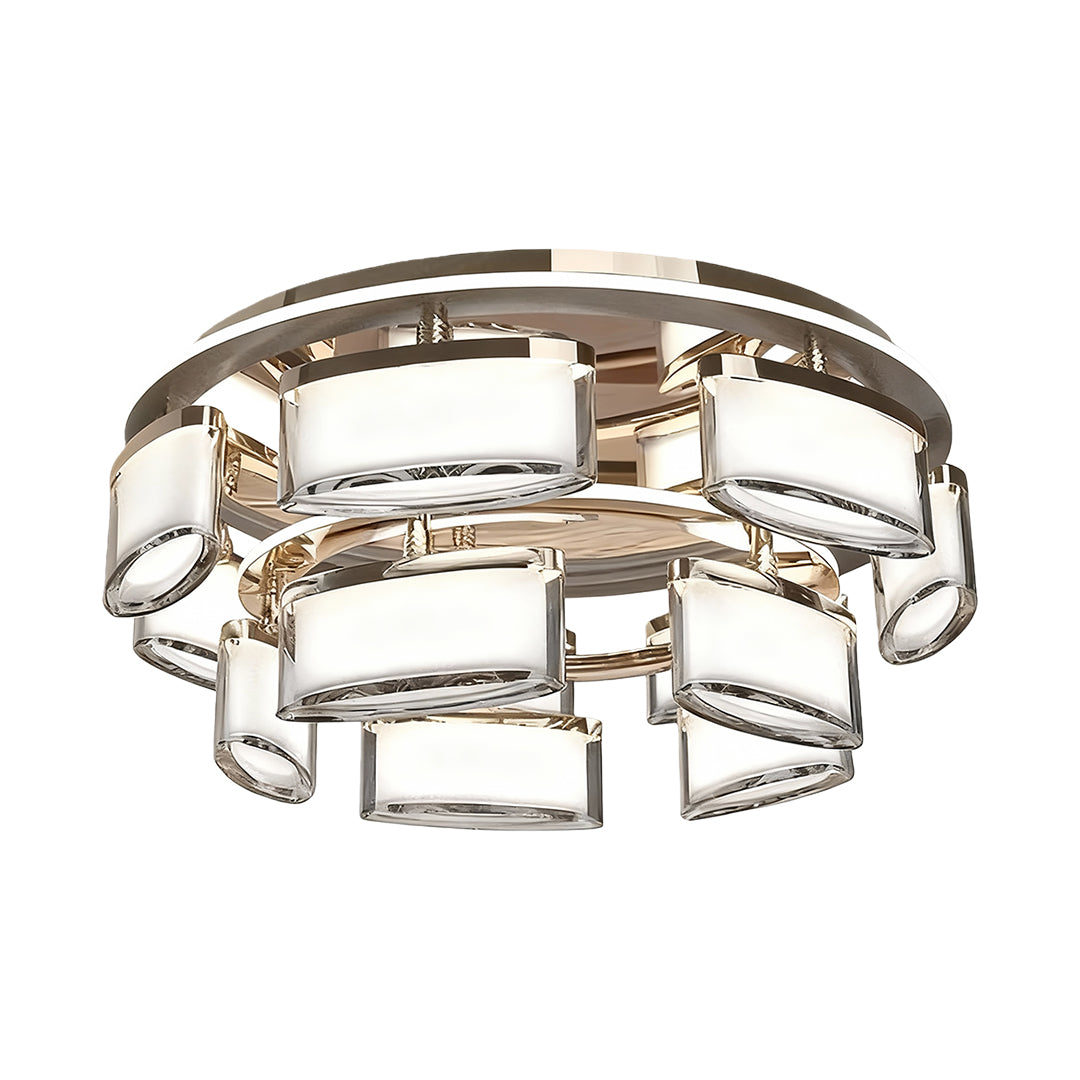 Multi-Head Crystal Panel Ring Flush Mount in Gold Aluminum with 3-Step Colour Temperature in Single and Double Layer