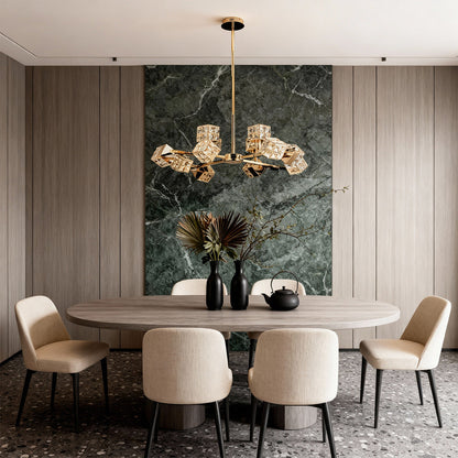 Crystal Chandelier Carbon Steel Champagne Gold Modern Cube Geometric LED Tri-Color Radial Arm Multi-Head