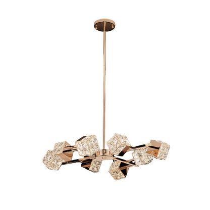 Crystal Chandelier Carbon Steel Champagne Gold Modern Cube Geometric LED Tri-Color Radial Arm Multi-Head