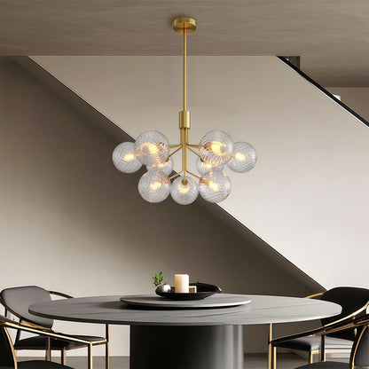 Copper Frame Glass Sphere Chandelier with Staggered Multi-Head Arrangement